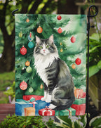 Norwegian Forest Cat By the Christmas Tree Garden Flag