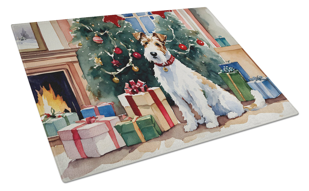 Fox Terrier Cozy Christmas Glass Cutting Board