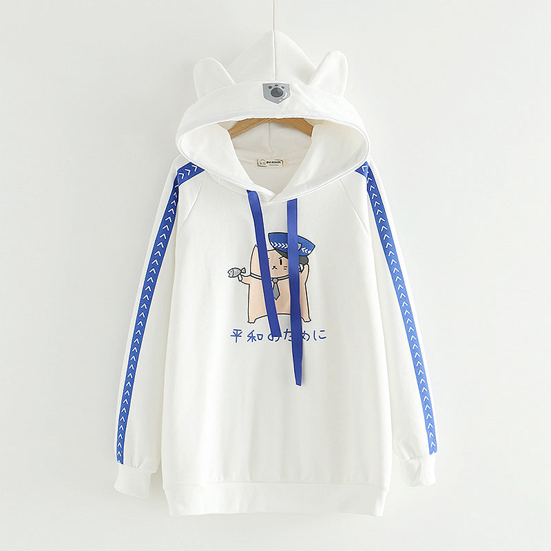 Loose Police Cat Hoodie Jacket for Girls