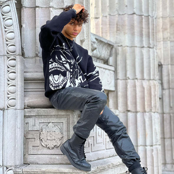Harajuku Retro Anime Print Men's Knit Sweater