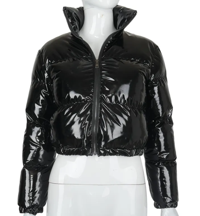 Zip Mirror Leather Warm Quilted Jacket
