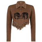 Tassel Sweater with European and American Head Pattern