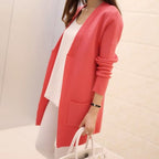 V-neck Mid-length Knitted Cardigan with Pockets