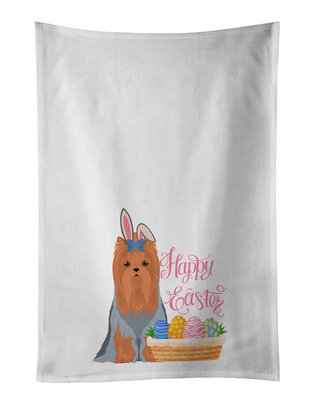 Blue and Tan Full Coat Yorkshire Terrier Easter Kitchen Towel Set of 2