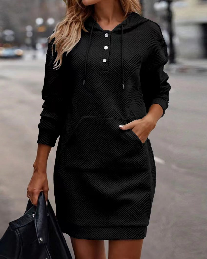Plaid Mid-Length Hooded Sweater for Women