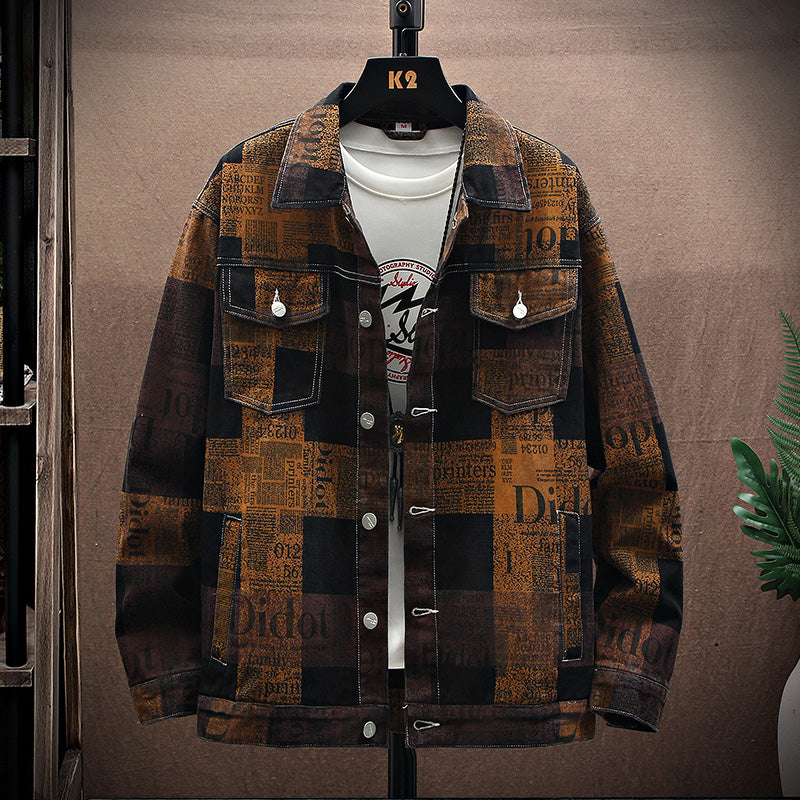 Trendy Printed Plus Size Denim Jacket for Men