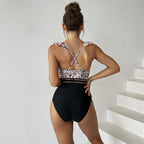 Fashionable Black One-Piece Swimsuit with Ruffles