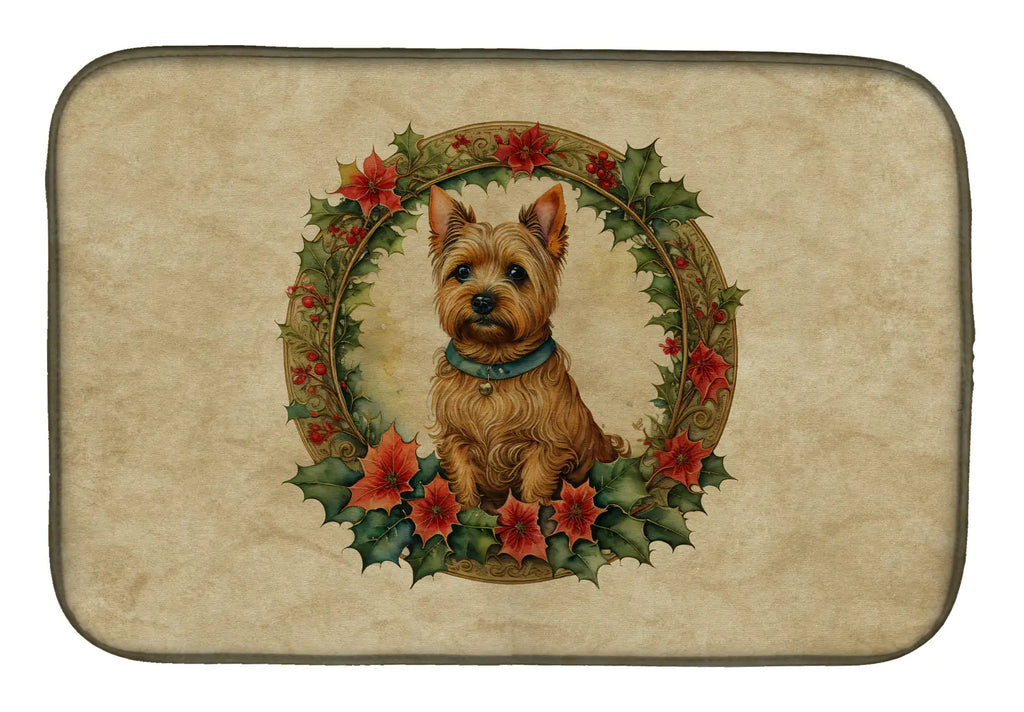 Norwich Terrier Christmas Flowers Dish Drying Mat