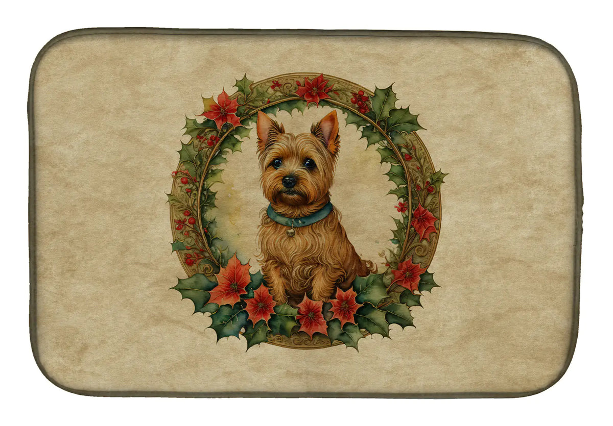 Norwich Terrier Christmas Flowers Dish Drying Mat