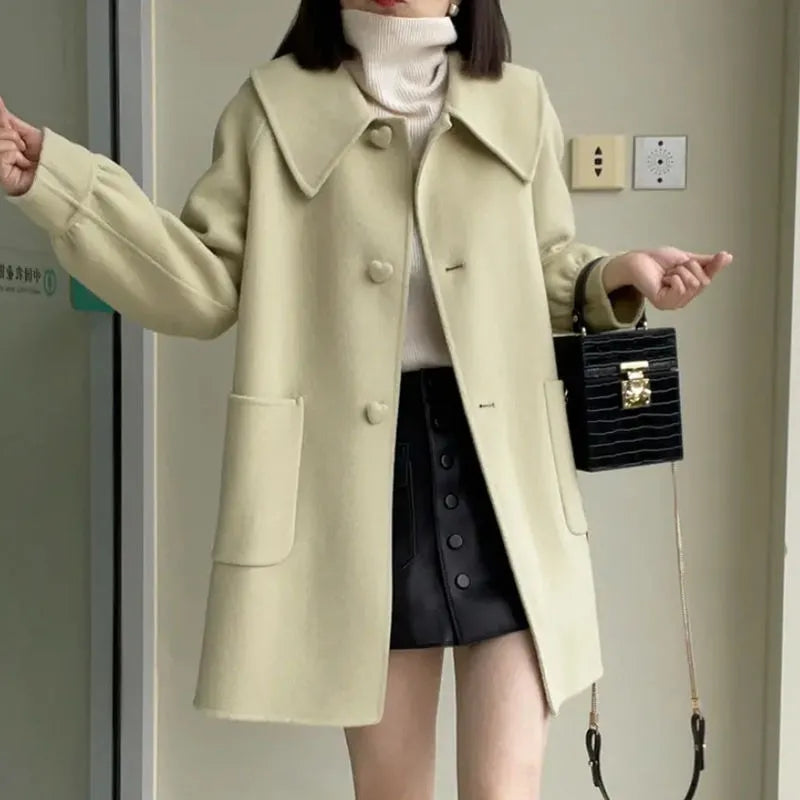 2024 New Korean Thickened Woolen Coat for Women