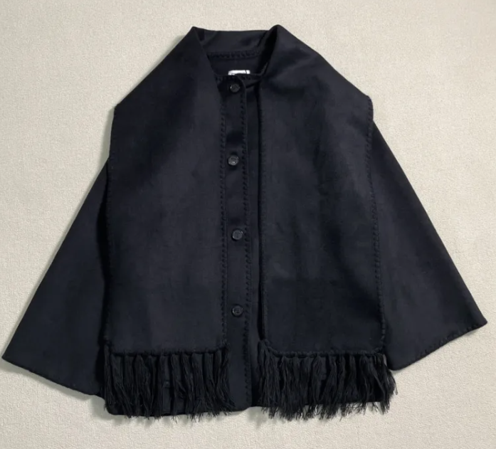 Tassel Scarf Collar Wool Blend Coat