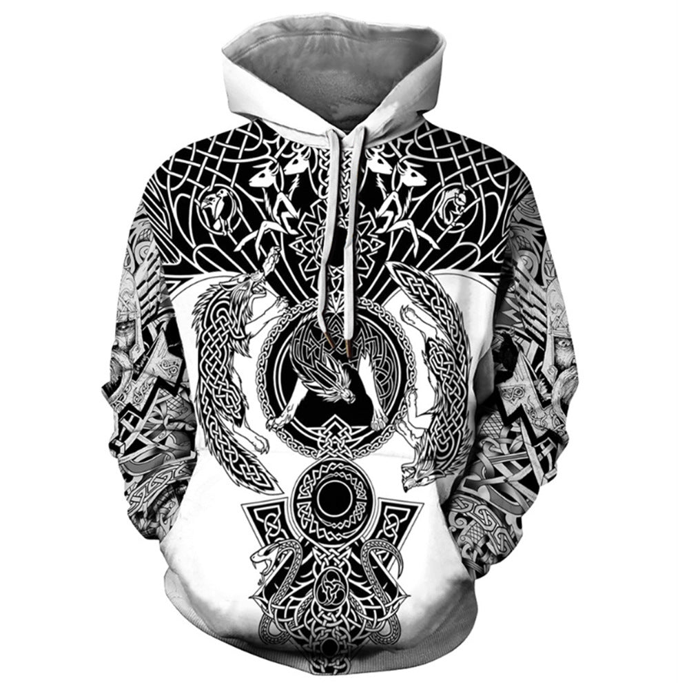 Fashionable Loose Hooded Sweater with Digital Print