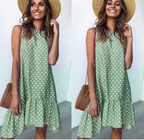 2019 Summer New Women's Ruffle Midi Dress (Polka Dot)