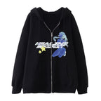 Dark Butterfly Print Zip Casual Cardigan Sweatshirt | Streetwear