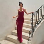 Bustier Slit Ruffle Dress