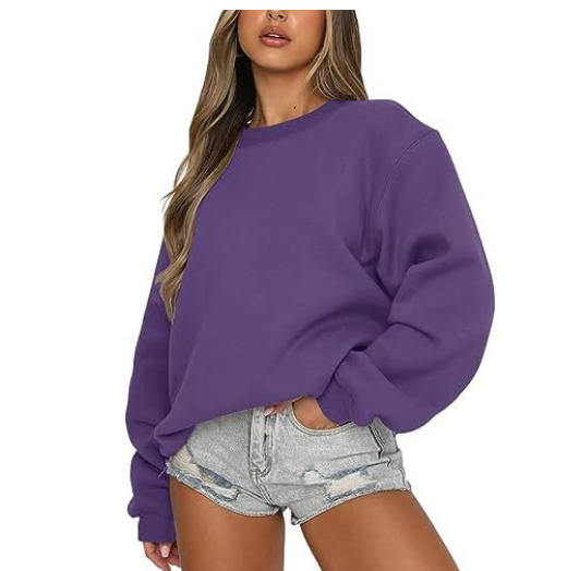 Ladies Casual Sweater - Solid Color Long Sleeve Round Neck
