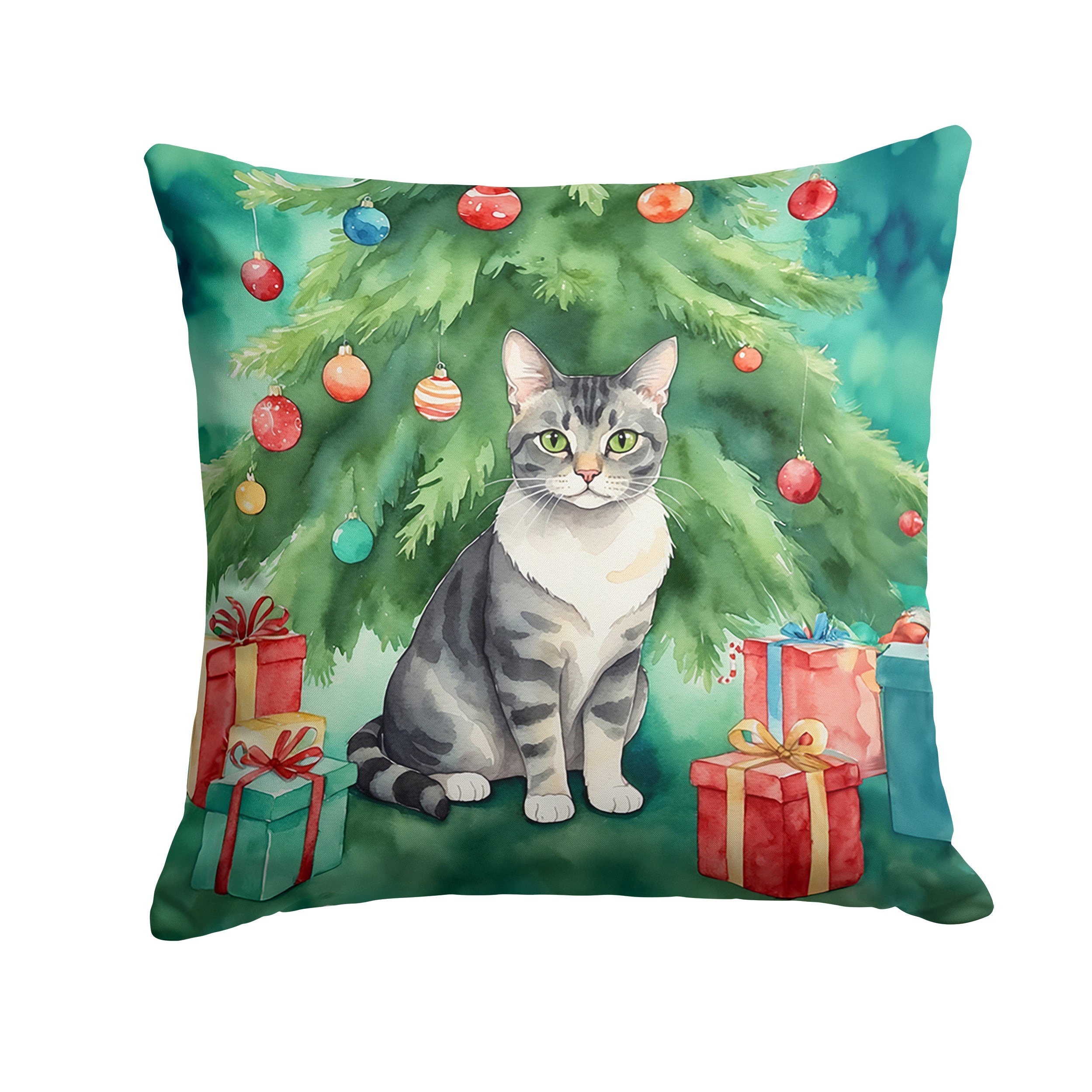 German Rex Cat By the Christmas Tree Throw Pillow