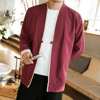 Japanese Style Men’s Cardigan Jacket with Color Panels