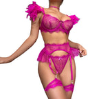 Lace and Feather Color Block Lingerie Set with Chains