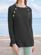 Women's Casual Long-sleeved Sweater with Metal Buttons