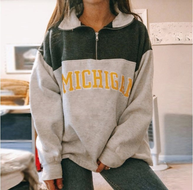 Women's Fashion Zip Print Long Sleeve Sweatshirt | Streetwear