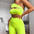 One-Shoulder Yoga Tank Top and Shorts Set