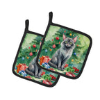 Lykoi Cat By the Christmas Tree Pair of Pot Holders