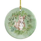 Bull Terrier Red and White Christmas Wreath Ceramic Ornament