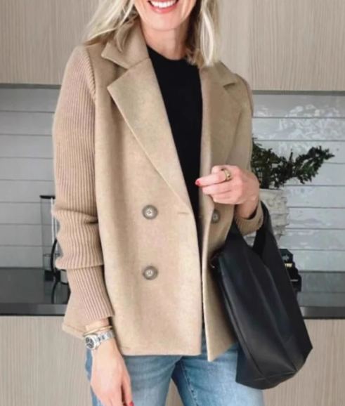 Double-Breasted Splice Sleeve Jacket