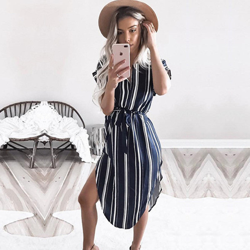 V-Neck Printed Midi Dress and Striped Dress Collection