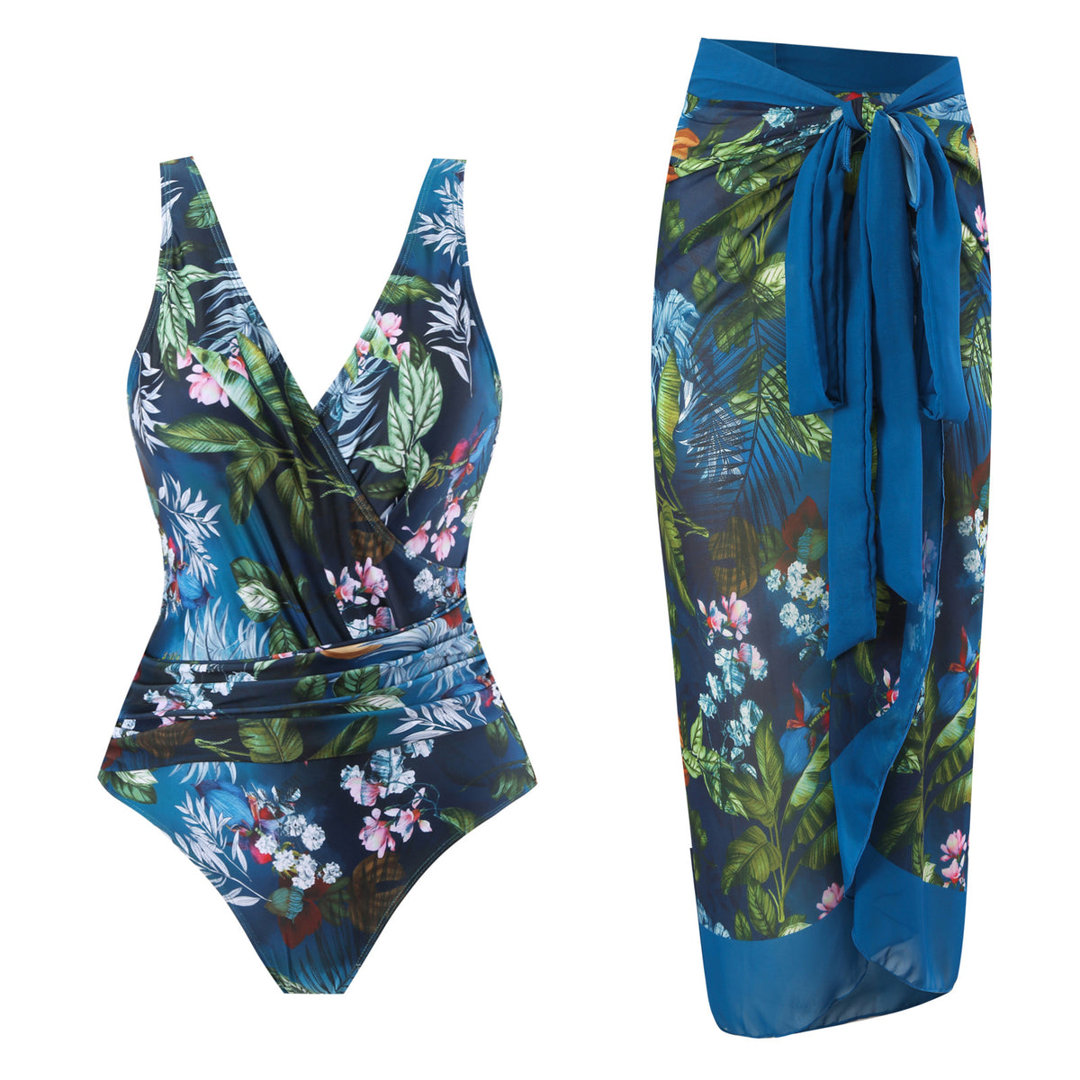 Plus Size Backless Swimsuit with Chiffon Beach Skirt