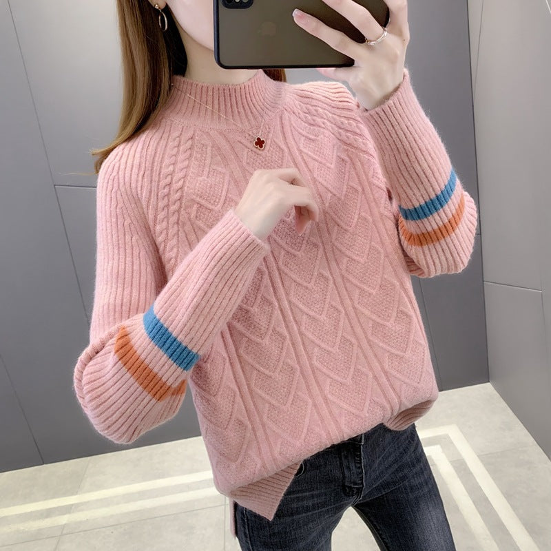 Warm Knit Sweater for Women - Half High Collar Pullover | Streetwear