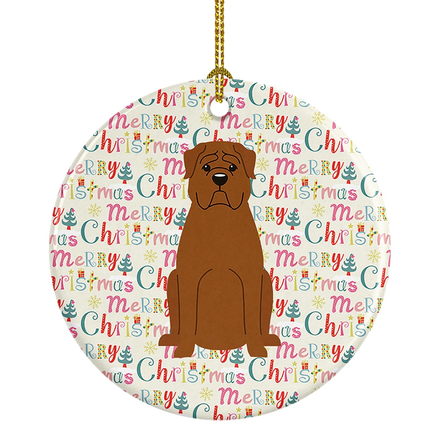 Merry Christmas Dogue de Bourdeaux Ceramic Ornament