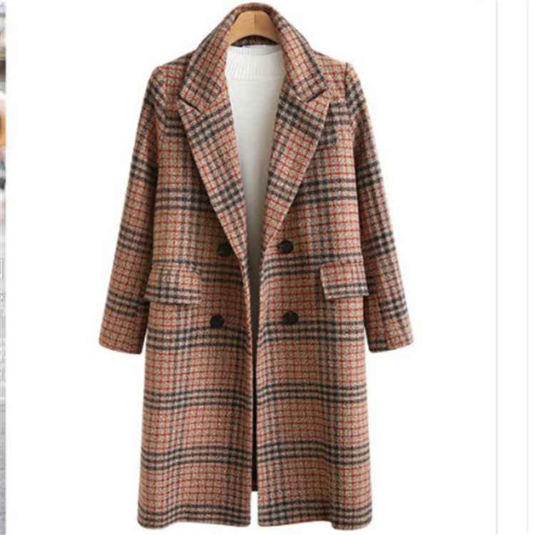 Plus Size Women's Plaid Long Sleeve Coat