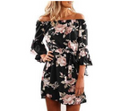 Loose-Fit Belted Dress with Floral Print and Off-Shoulder