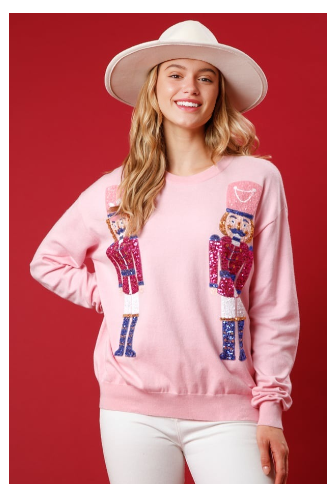 Women's Christmas Sequined Round Neck Sweater
