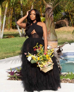 Evening Net Yarn Dress with Corset Detail