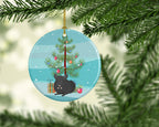 Charcoal Chinchilla Merry Christmas Ceramic Ornament