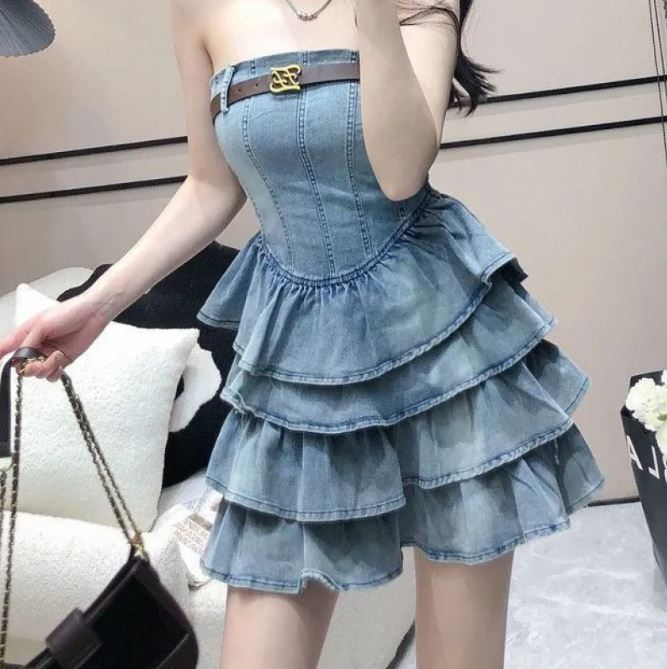 Women's Fashionable Temperament Bustier Denim Dress