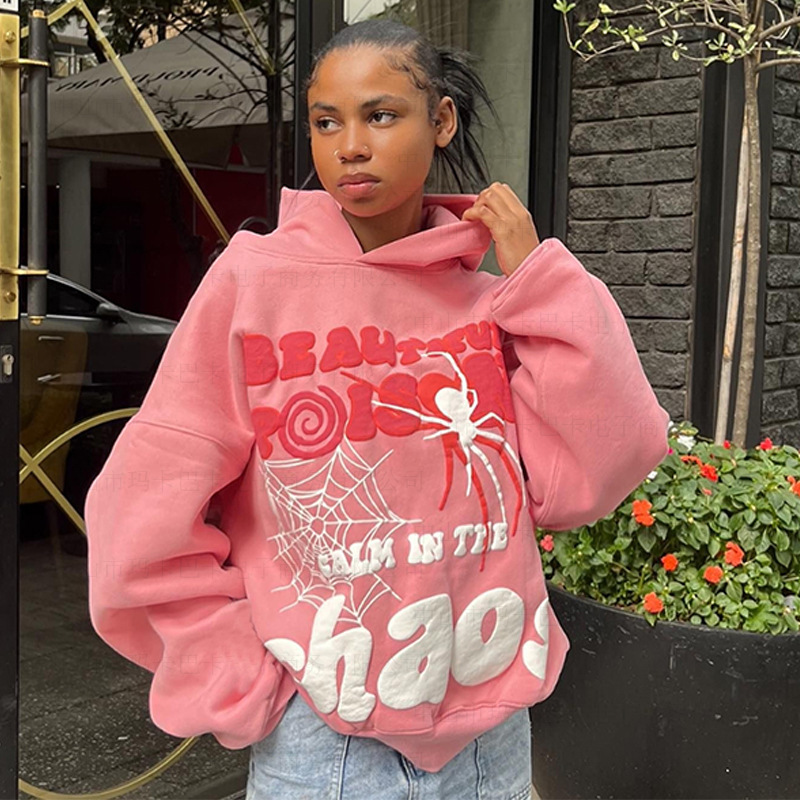 Letter Spider Hooded Pullover | Streetwear