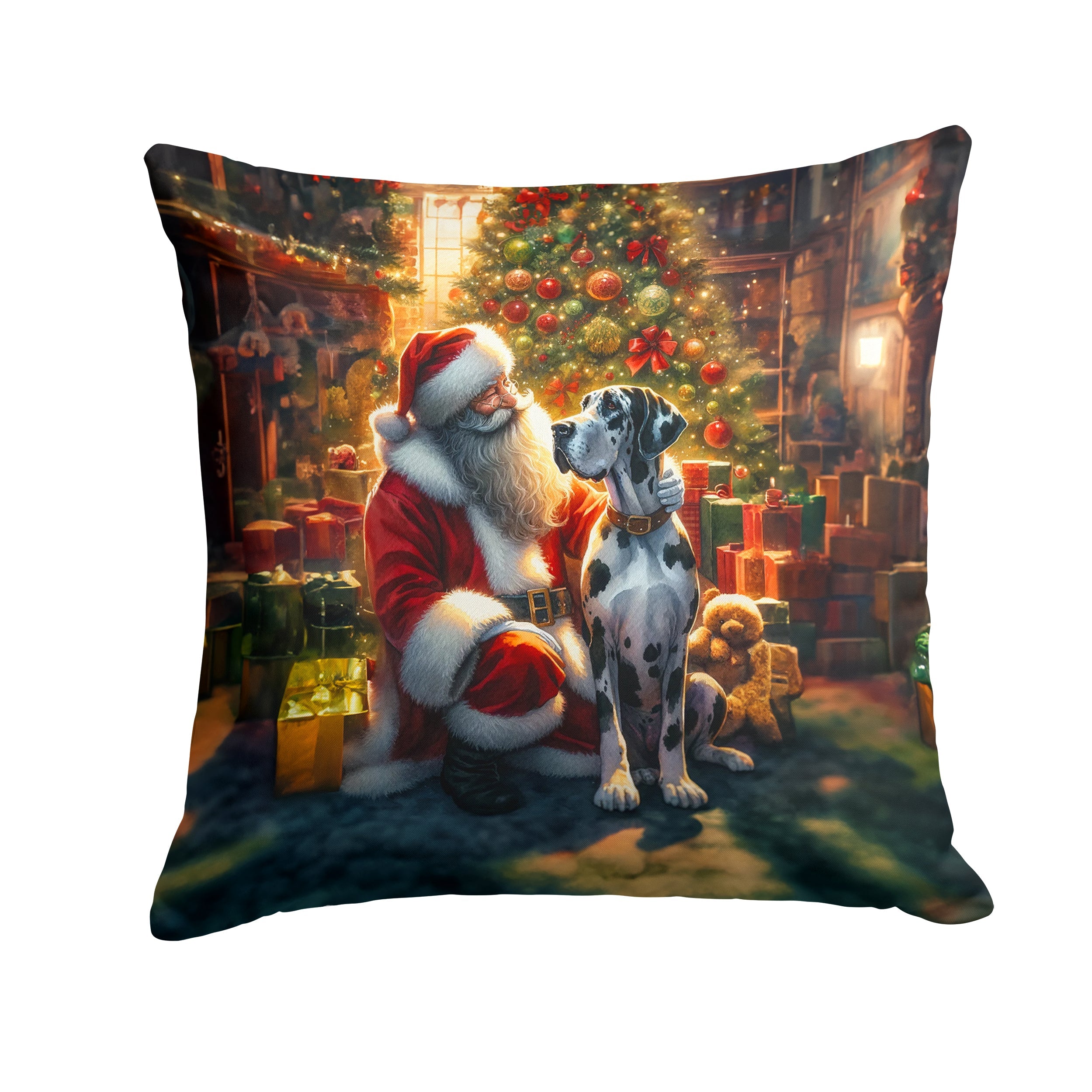 Great Dane and Santa Claus Throw Pillow
