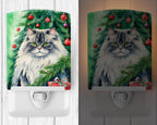 British Longhair Cat By the Christmas Tree Ceramic Night Light