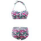 Tropical Floral Bustier High-Waist Bikini Set