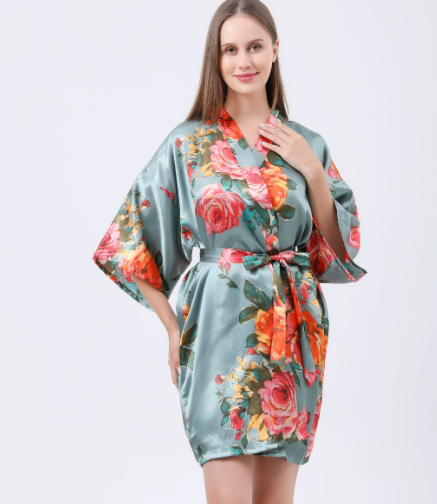 Summer Women's Nightgown with Hand-painted Peony Robe