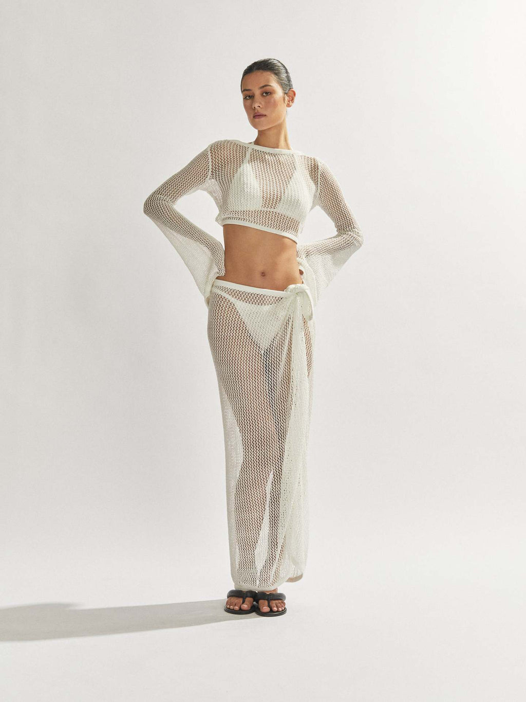 Summer Sexy Outfit with Sheer Crop Top and Long Skirt