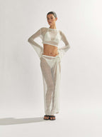 Summer Sexy Outfit with Sheer Crop Top and Long Skirt