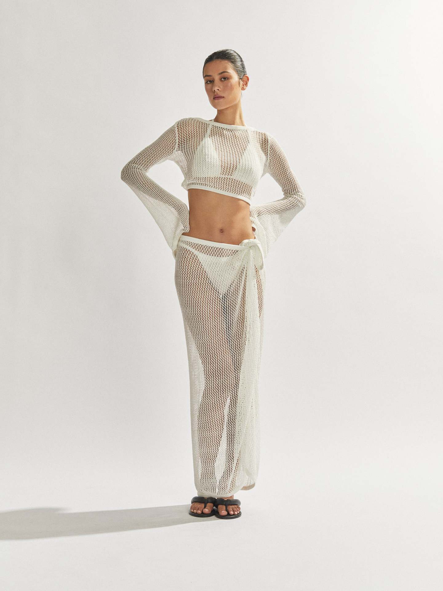 Summer Sexy Outfit with Sheer Crop Top and Long Skirt