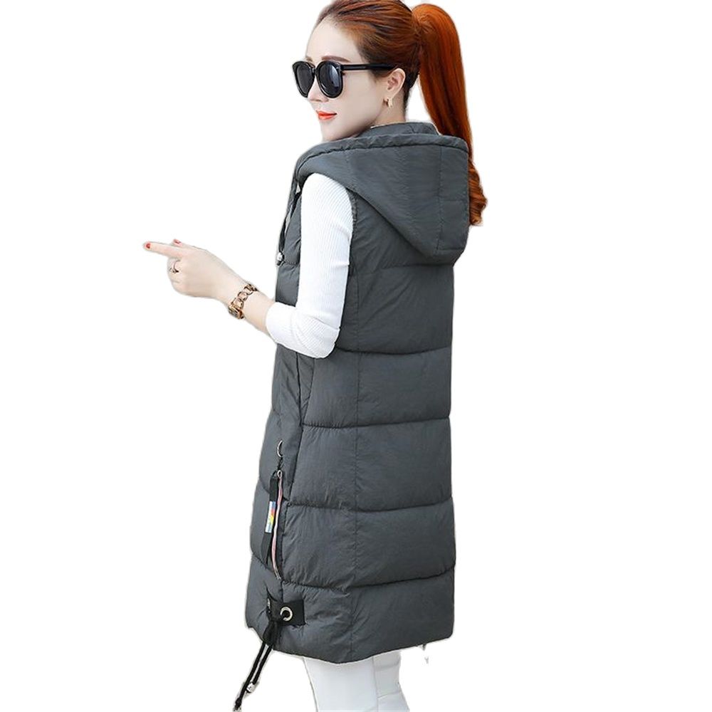 Long Cotton Gilet for Women - Hooded Sleeveless Jacket