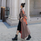 Retro Hong Kong Style Plaid Over-the-Knee Trench Coat