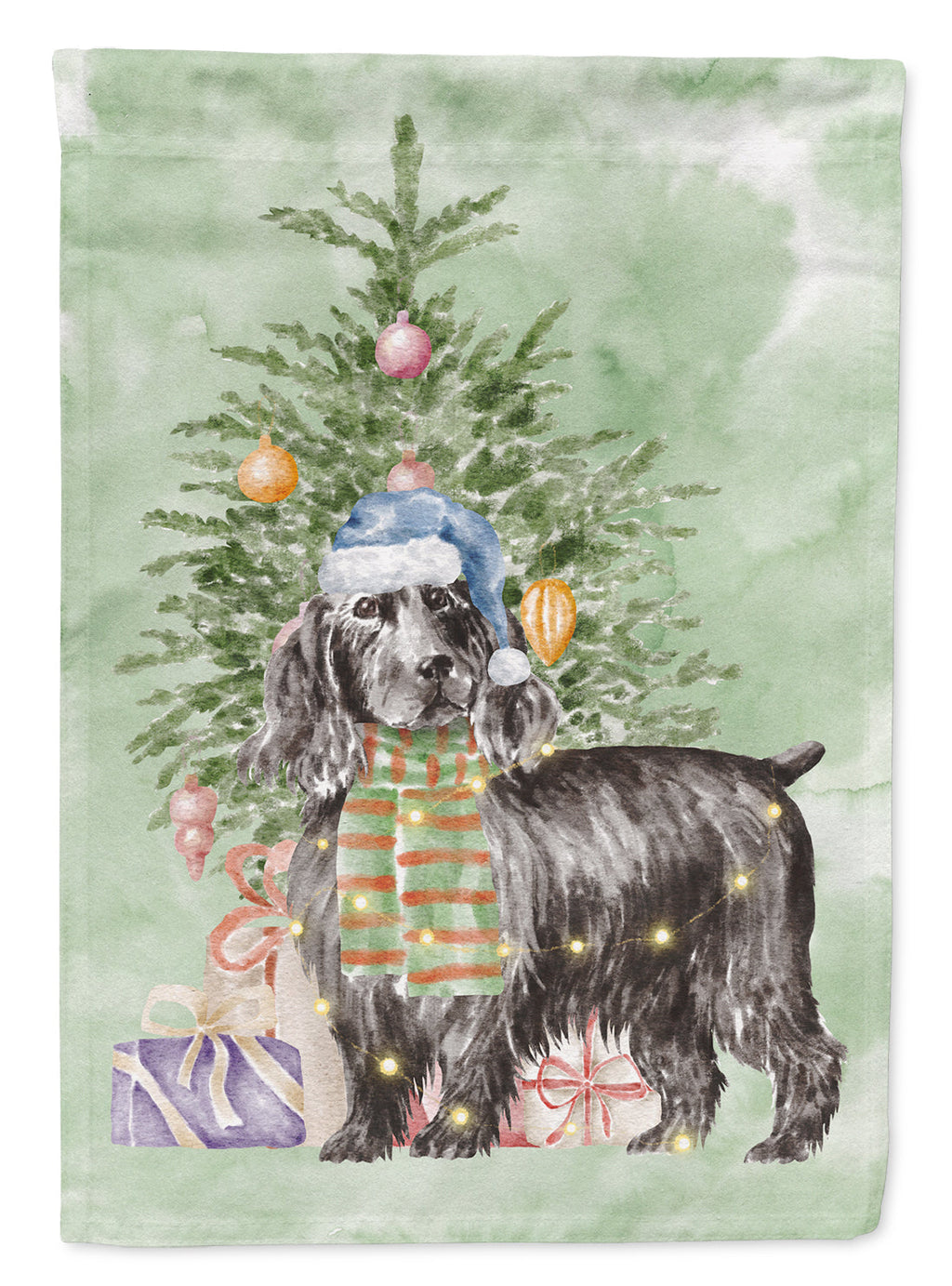 Cocker Spaniel English Black Christmas Presents and Tree Garden Flag